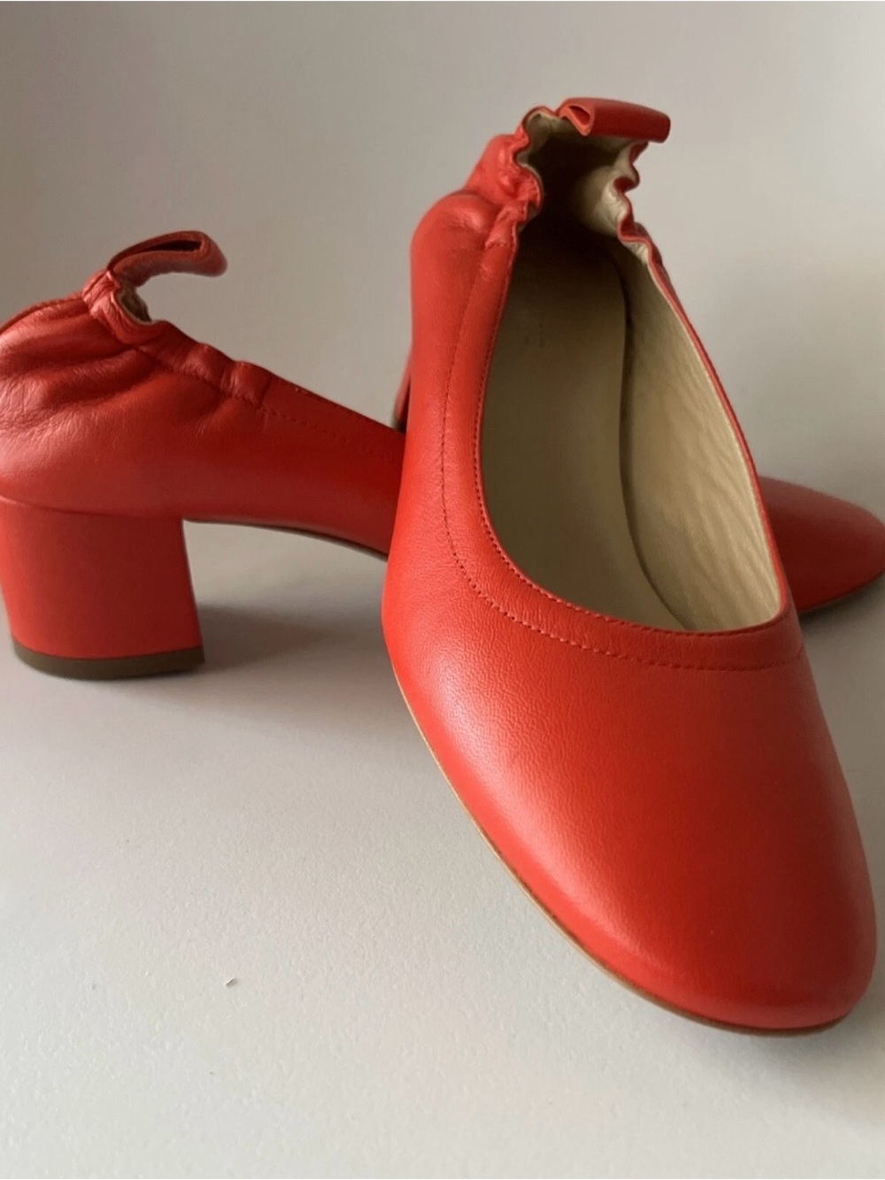 Everlane The Day Heel Red Poppy Leather Block Heel Pumps 7.5 Italy
